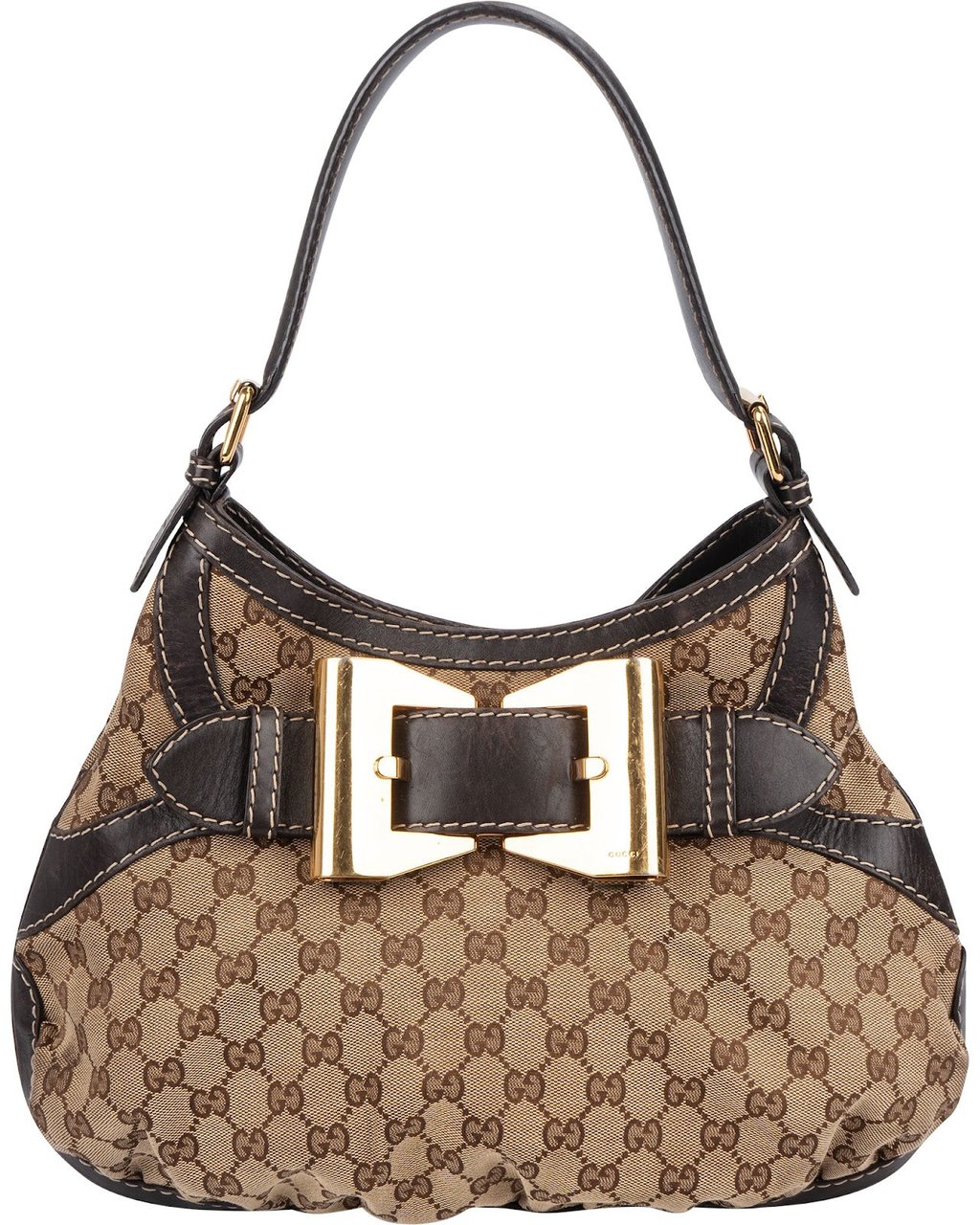 Gucci Gucci Monogram GG Large Buckle Hobo Shoulder Bag Beige