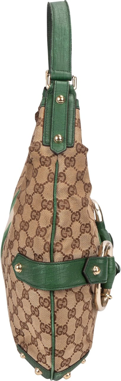 Gucci Gucci Monogram GG Web Stripe Horsebit Hobo Shoulder Bag Beige