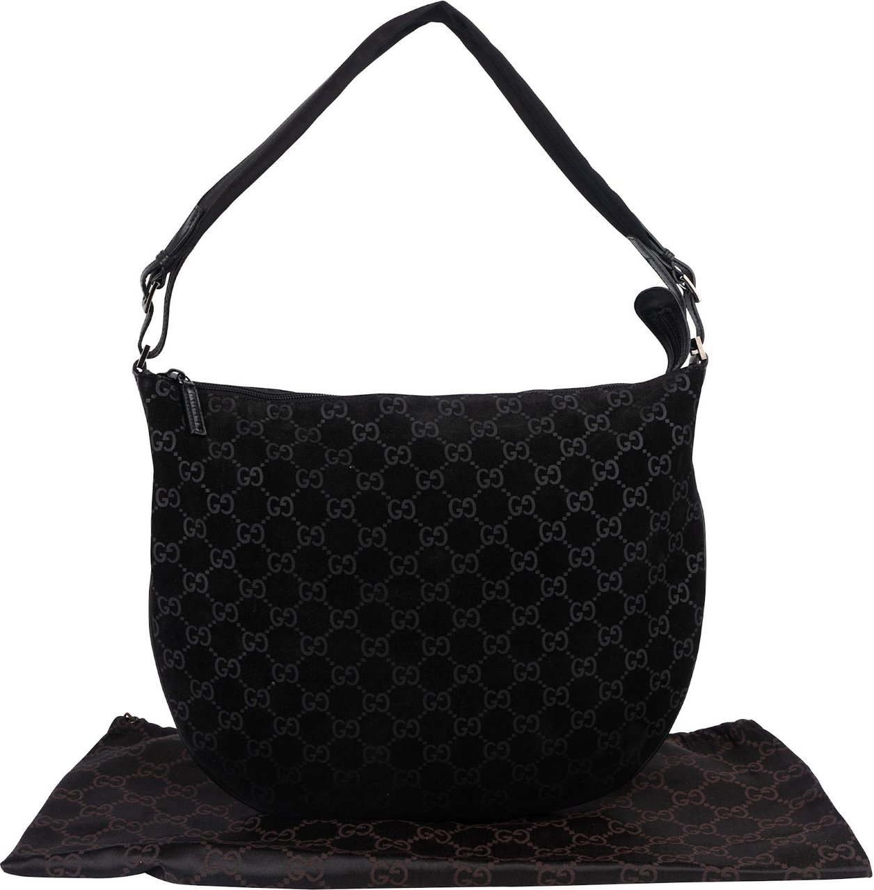 Gucci Gucci Monogram Suede GG Hobo Shoulder Bag Zwart