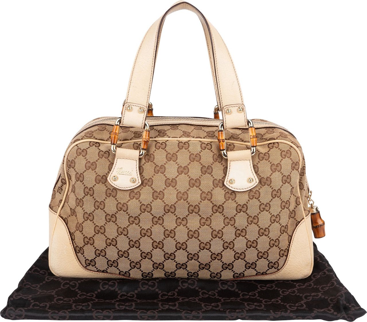 Gucci Gucci Monogram GG Diana Bamboo Boston Handbag Beige