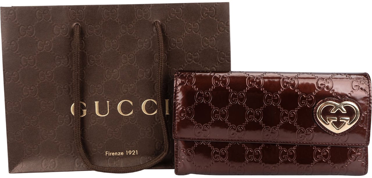 Gucci Gucci Patent Leather Guccissima Lovely Heart Continental Wallet Maroon