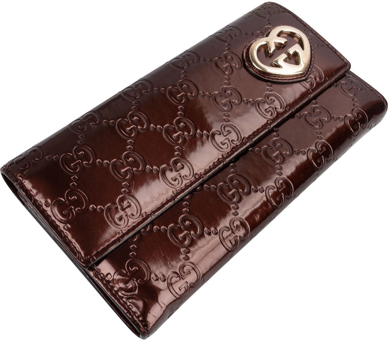 Gucci Gucci Patent Leather Guccissima Lovely Heart Continental Wallet Maroon
