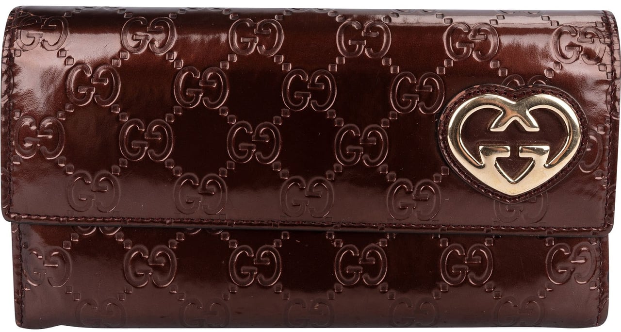 Gucci Gucci Patent Leather Guccissima Lovely Heart Continental Wallet Maroon