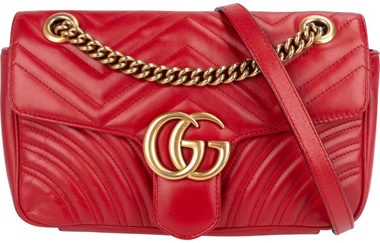 Gucci Red Quilted Leather Marmont GG Small Flap Crossbody Bag Divers