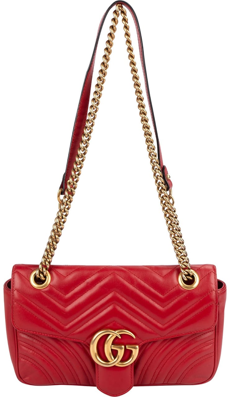 Gucci Red Quilted Leather Marmont GG Small Flap Crossbody Bag Divers