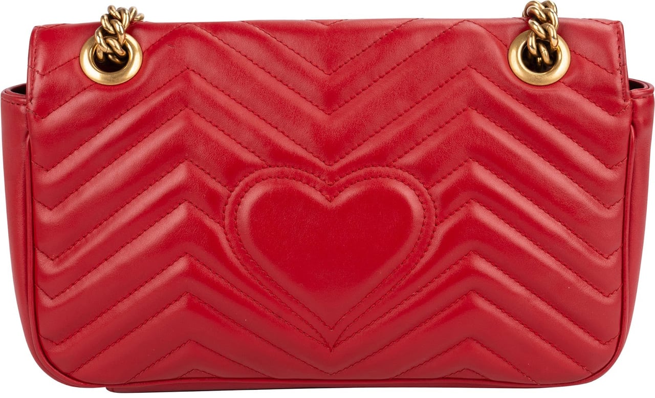 Gucci Red Quilted Leather Marmont GG Small Flap Crossbody Bag Divers