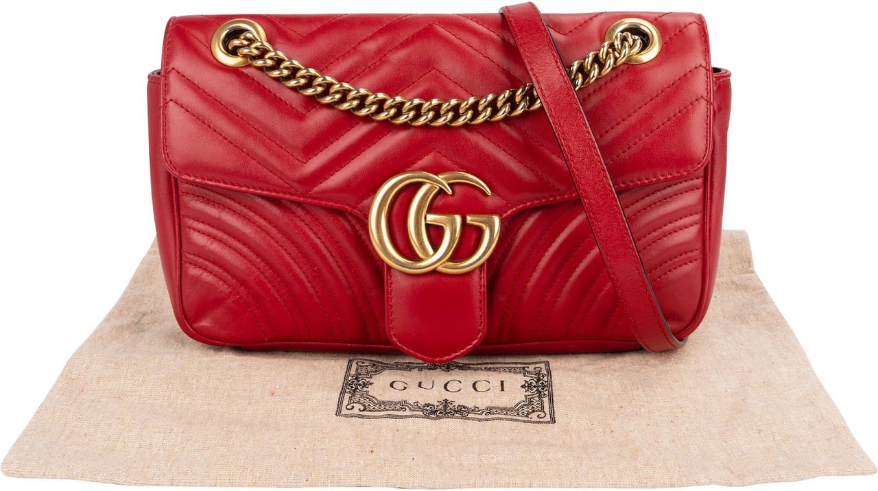 Gucci Red Quilted Leather Marmont GG Small Flap Crossbody Bag Divers