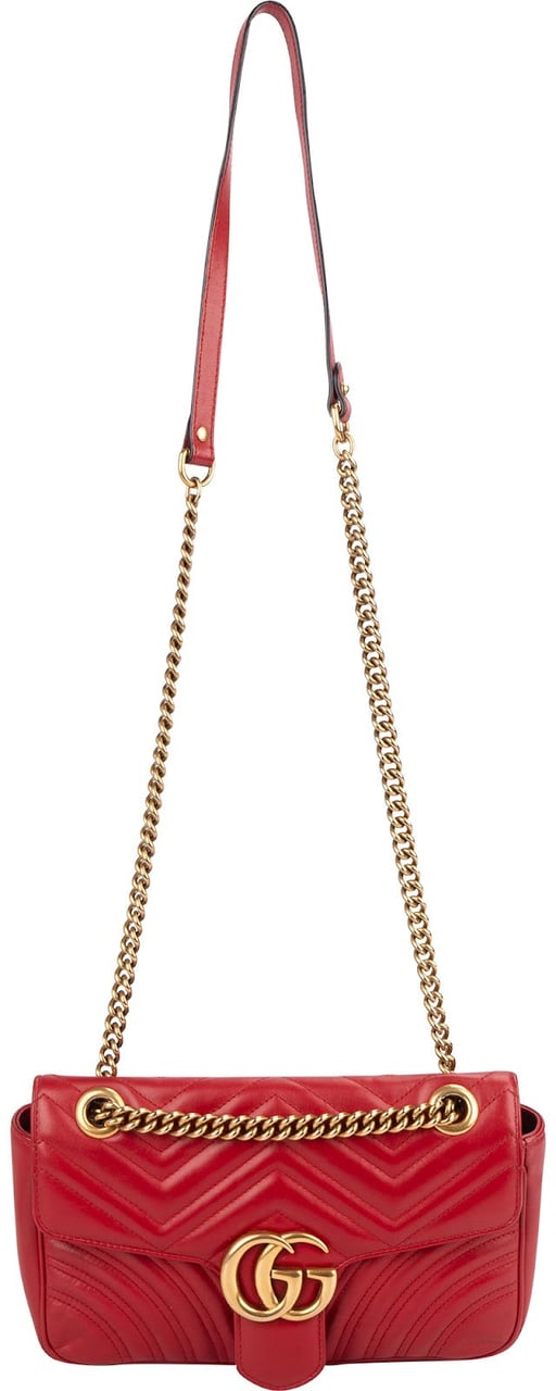 Gucci Red Quilted Leather Marmont GG Small Flap Crossbody Bag Divers