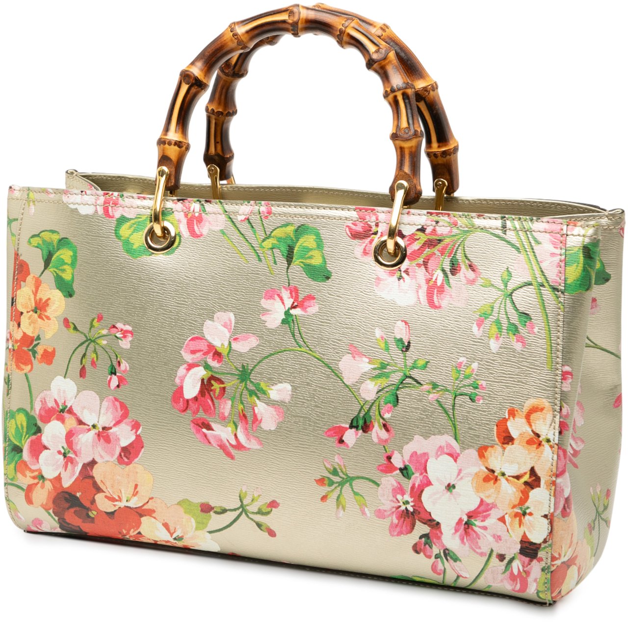 Gucci Medium Calfskin Blooms Bamboo Shopper Satchel Grijs
