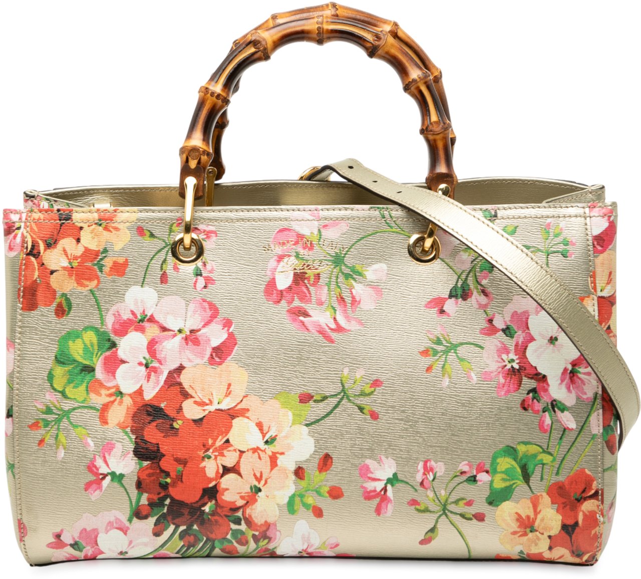 Gucci Medium Calfskin Blooms Bamboo Shopper Satchel Grijs