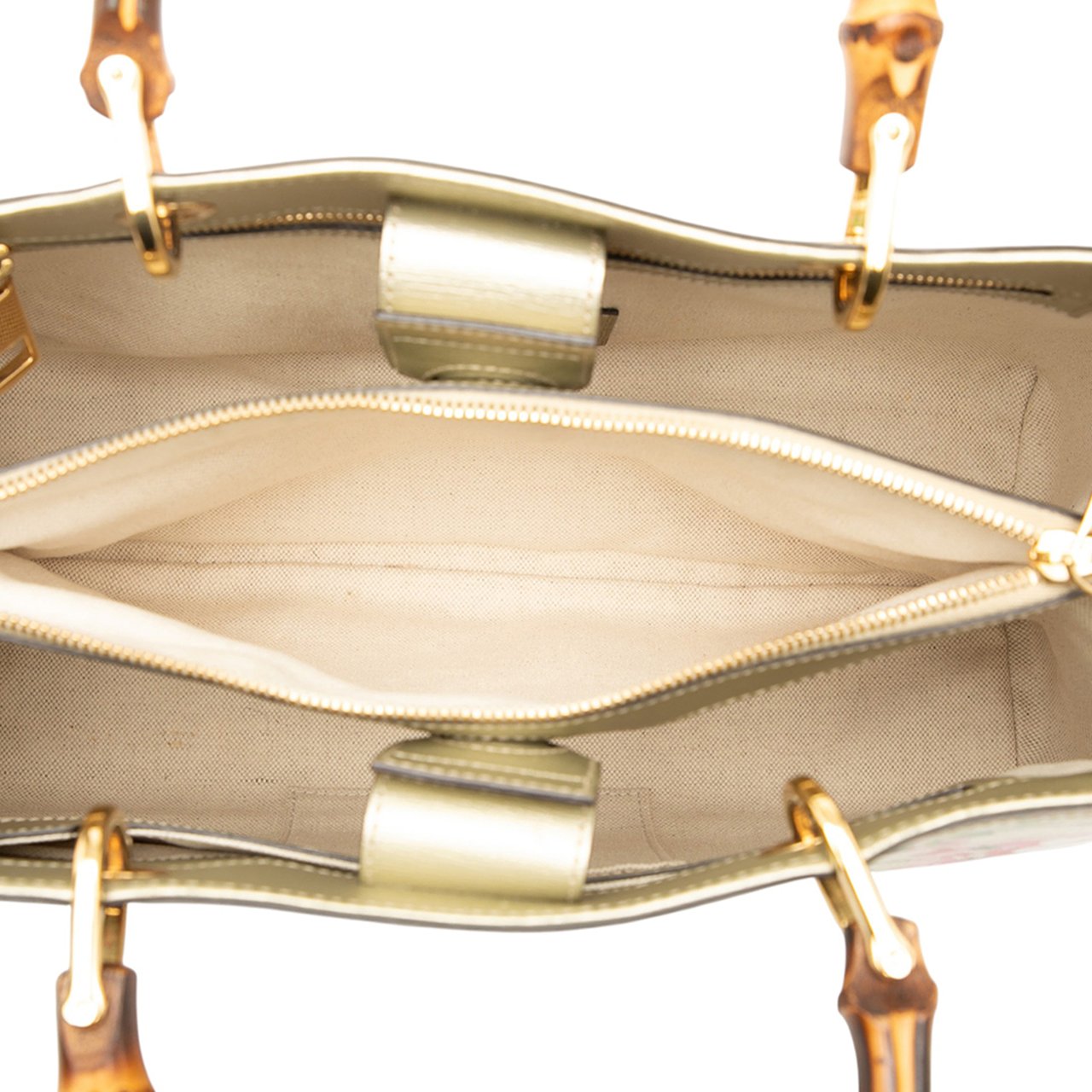 Gucci Medium Calfskin Blooms Bamboo Shopper Satchel Grijs