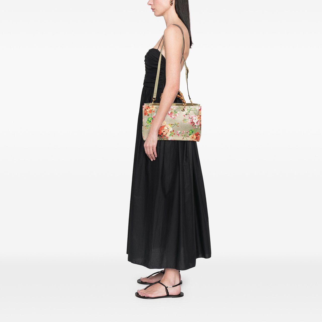 Gucci Medium Calfskin Blooms Bamboo Shopper Satchel Grijs