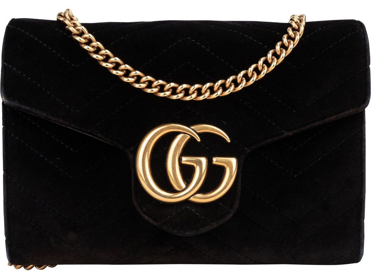 Gucci Gucci Chevron Satin Marmont Crossbody Flap Bag Zwart