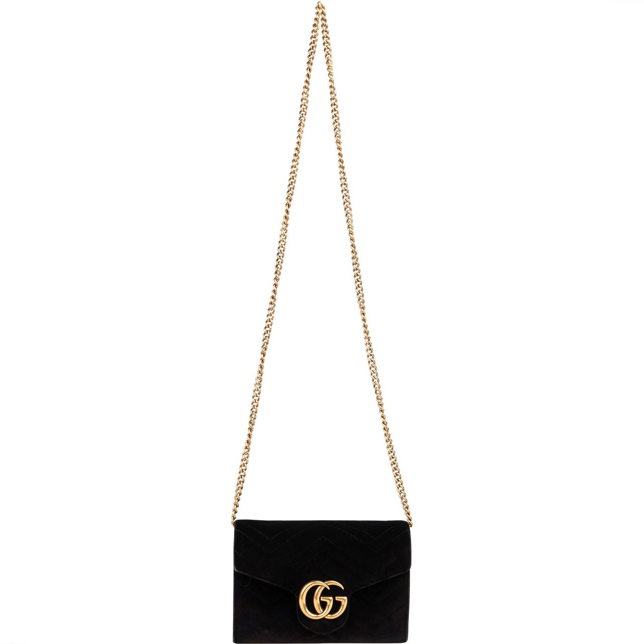 Gucci Gucci Chevron Satin Marmont Crossbody Flap Bag Zwart