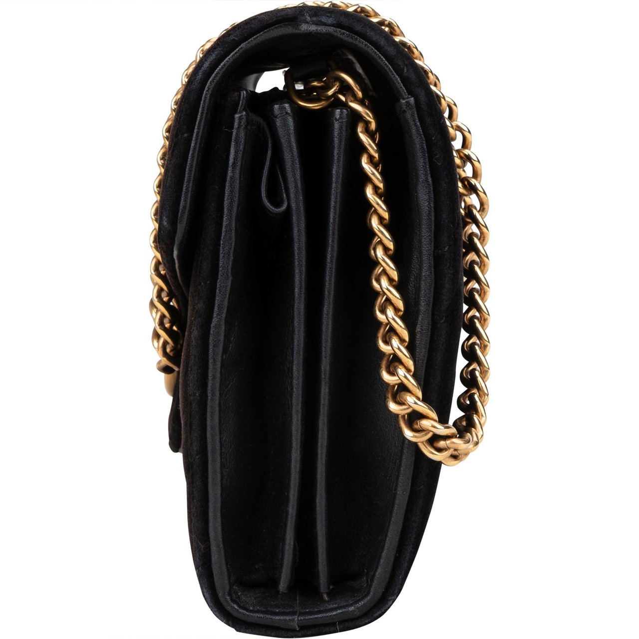 Gucci Gucci Chevron Satin Marmont Crossbody Flap Bag Zwart