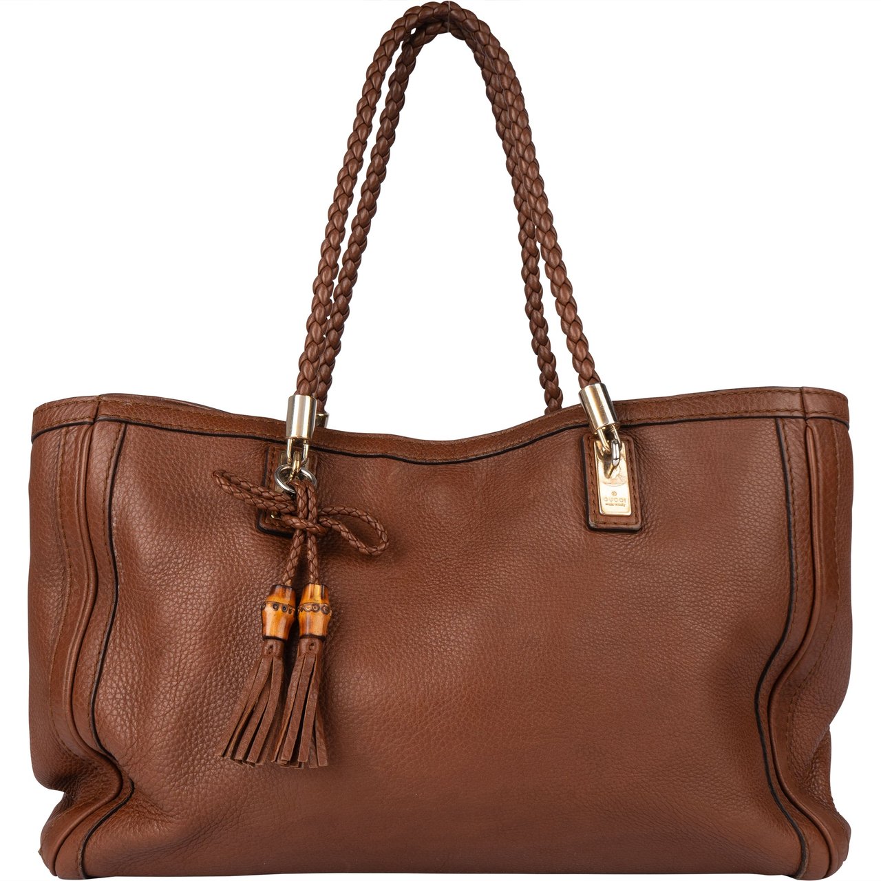 Gucci Gucci Brown Leather Bamboo Shoulder Bag Bruin