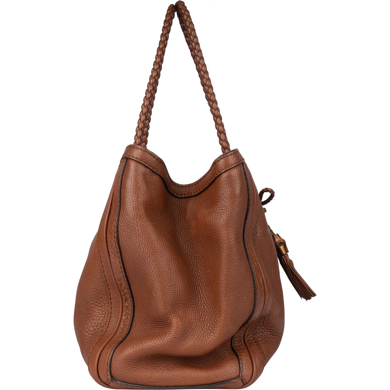 Gucci Gucci Brown Leather Bamboo Shoulder Bag Bruin