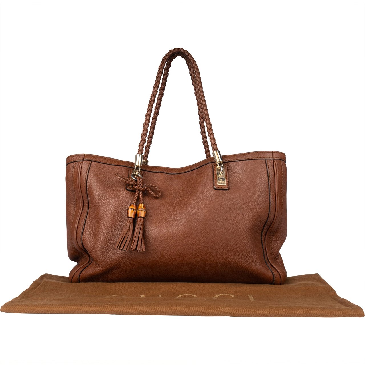 Gucci Gucci Brown Leather Bamboo Shoulder Bag Bruin
