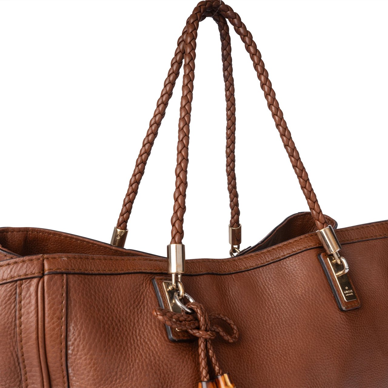 Gucci Gucci Brown Leather Bamboo Shoulder Bag Bruin