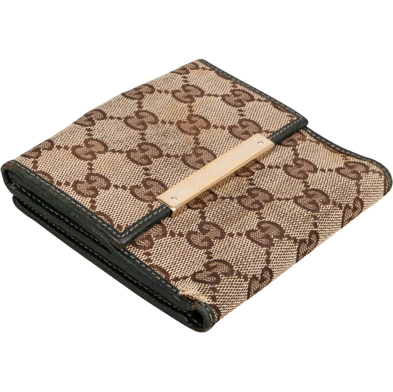 Gucci Monogram GG Canvas Metal Bar Bifold Wallet Bruin