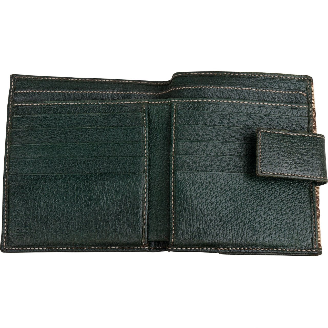 Gucci Monogram GG Canvas Metal Bar Bifold Wallet Bruin