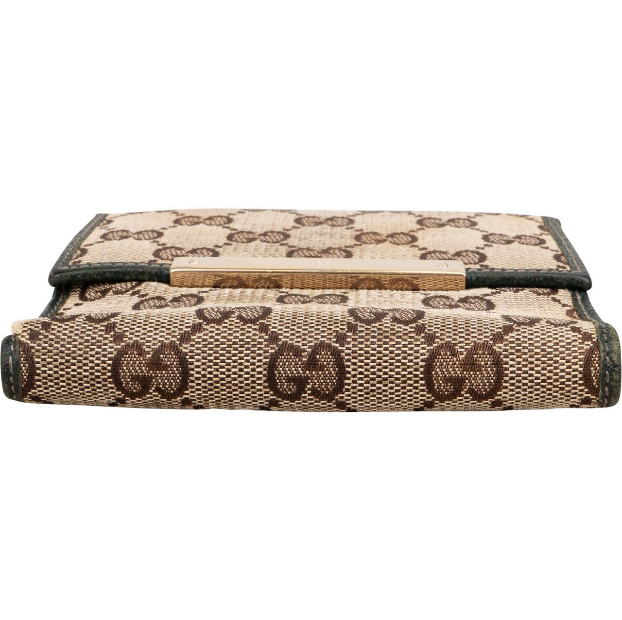 Gucci Monogram GG Canvas Metal Bar Bifold Wallet Bruin