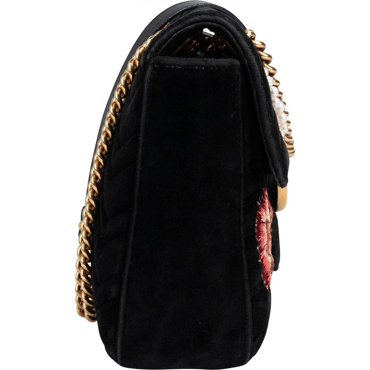 Gucci Monogram Velvet Small GG Marmont 'Loved' Embroidered Shoulder Crossbody Bag Zwart