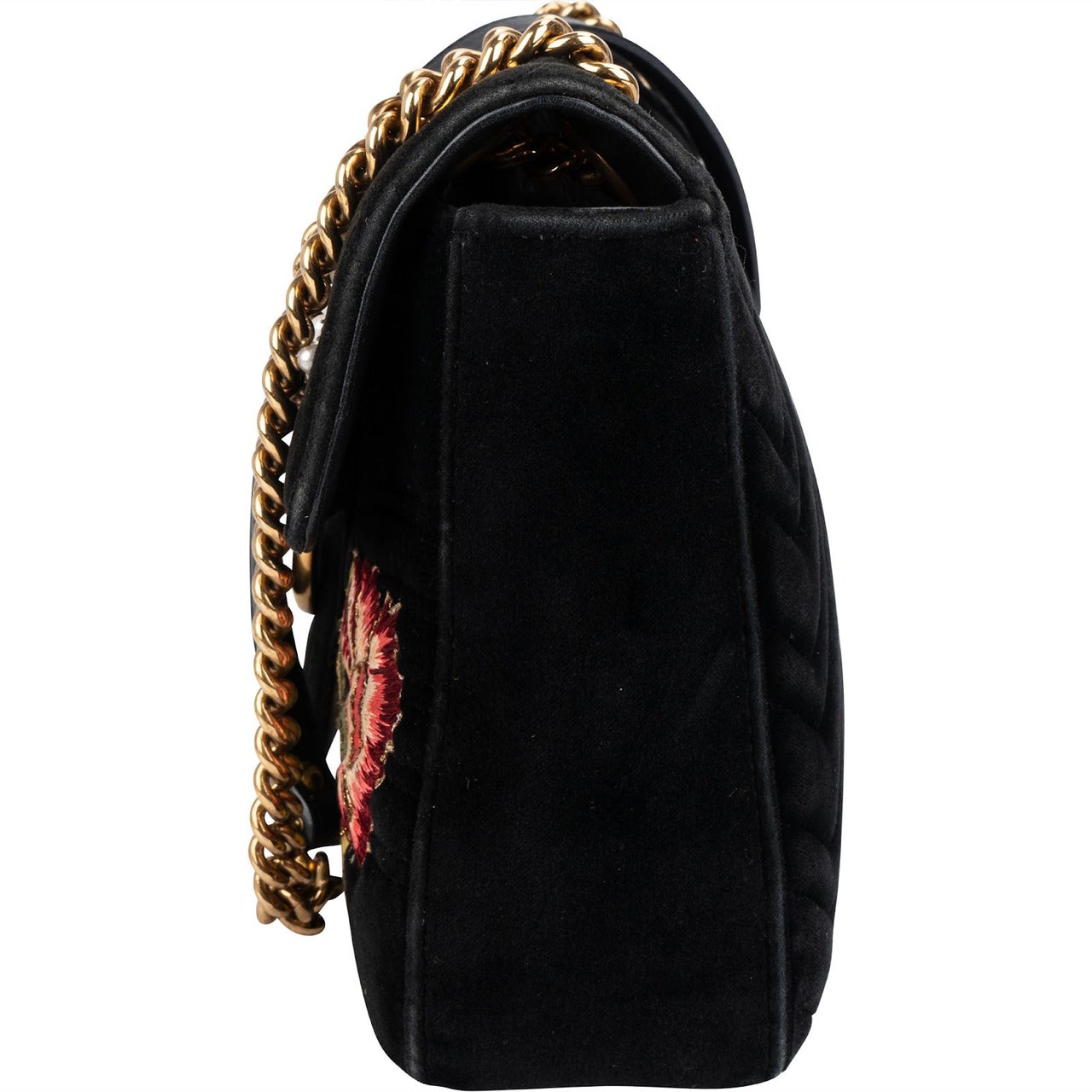 Gucci Monogram Velvet Small GG Marmont 'Loved' Embroidered Shoulder Crossbody Bag Zwart