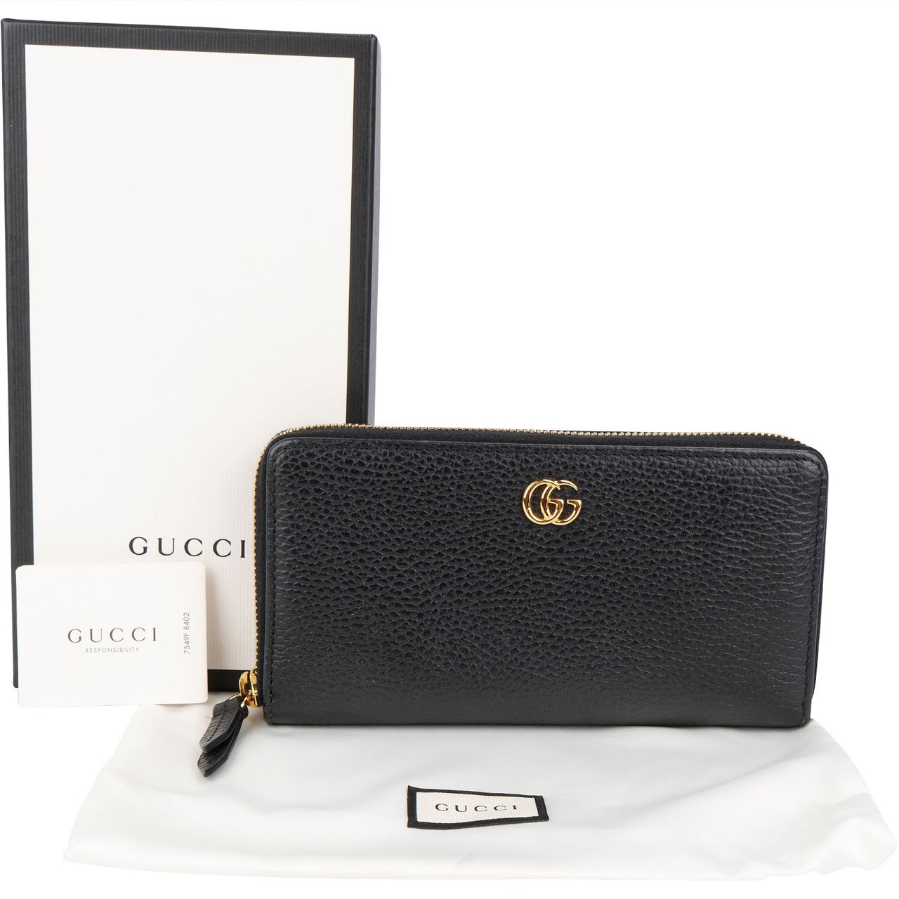 Gucci Gucci Pebbled Leather GG Zip Around Wallet Zwart