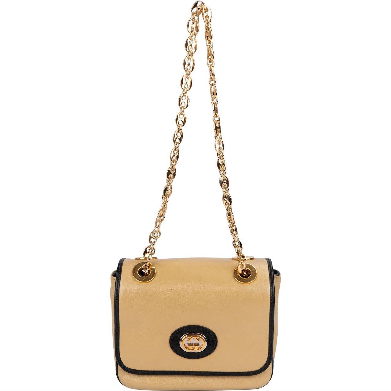 Gucci Leather GG Vintage Marina Chain Double Flap Crossbody Bag Beige