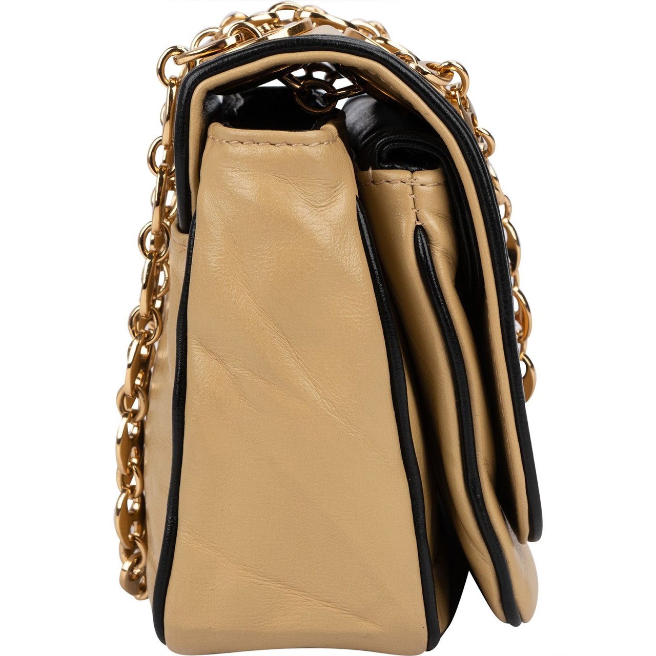 Gucci Leather GG Vintage Marina Chain Double Flap Crossbody Bag Beige