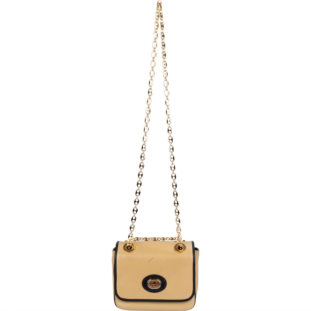 Gucci Leather GG Vintage Marina Chain Double Flap Crossbody Bag Beige