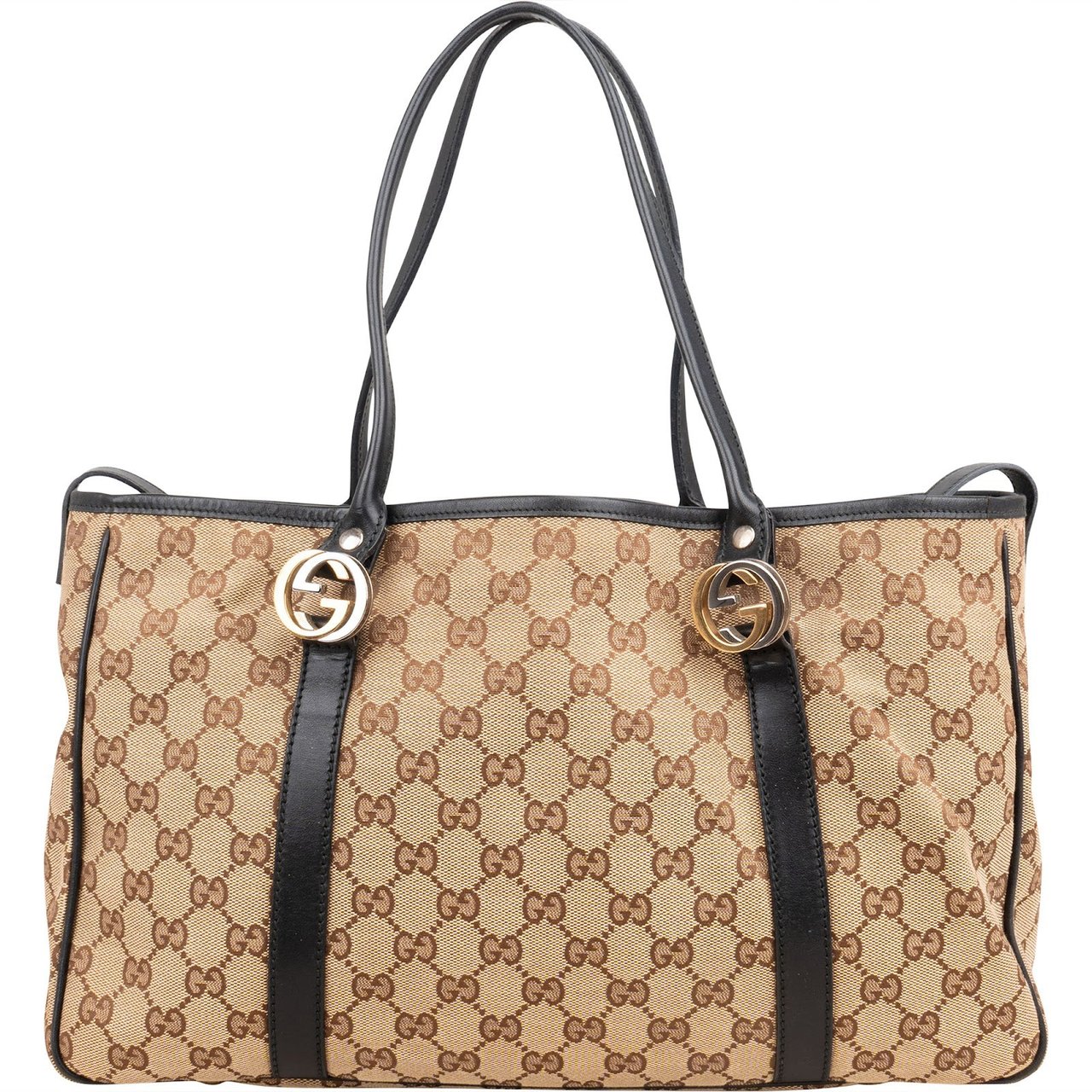 Gucci Monogram GG Canvas Twins Tote Shoulder Bag Beige