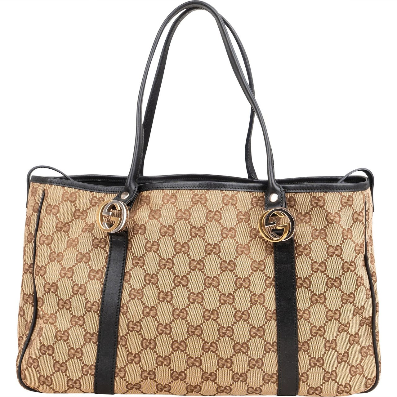 Gucci Monogram GG Canvas Twins Tote Shoulder Bag Beige