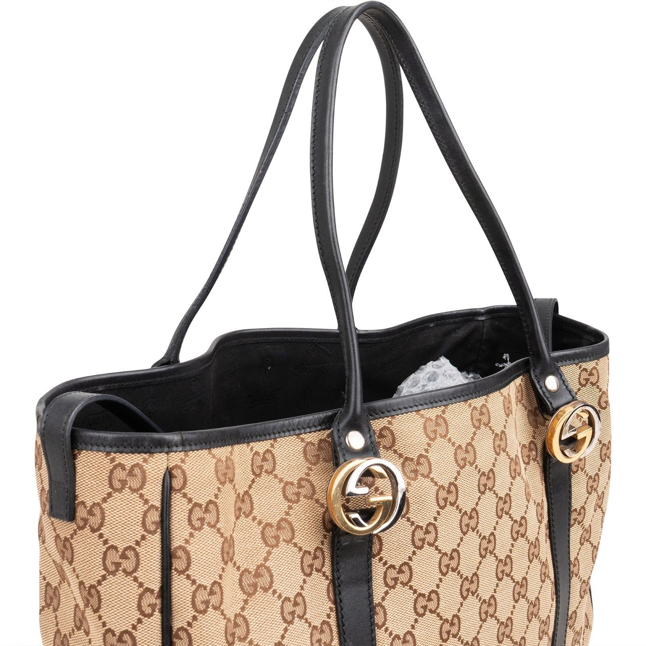Gucci Monogram GG Canvas Twins Tote Shoulder Bag Beige