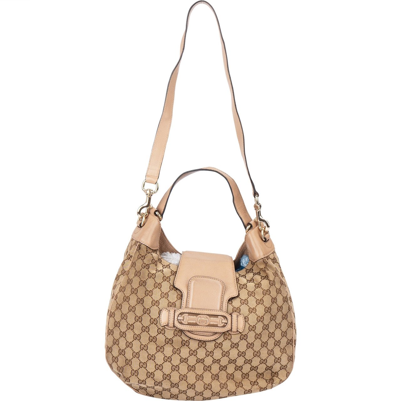 Gucci GG Monogram Horsebit Hobo Shoulder Bag Bruin