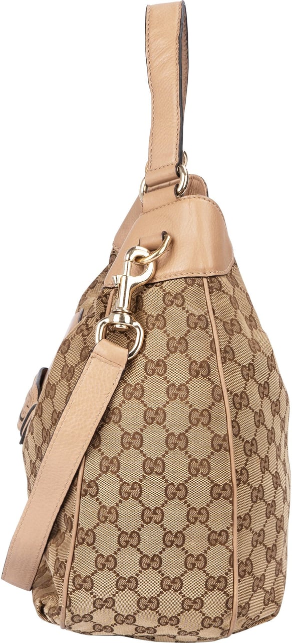 Gucci GG Monogram Horsebit Hobo Shoulder Bag Bruin