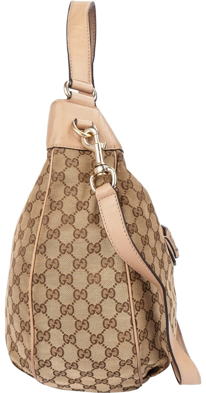 Gucci GG Monogram Horsebit Hobo Shoulder Bag Bruin