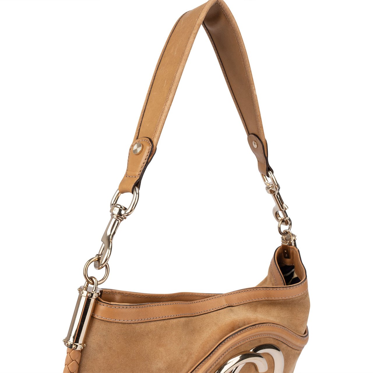 Gucci GG Suede Monogram Hobo Bag Bruin