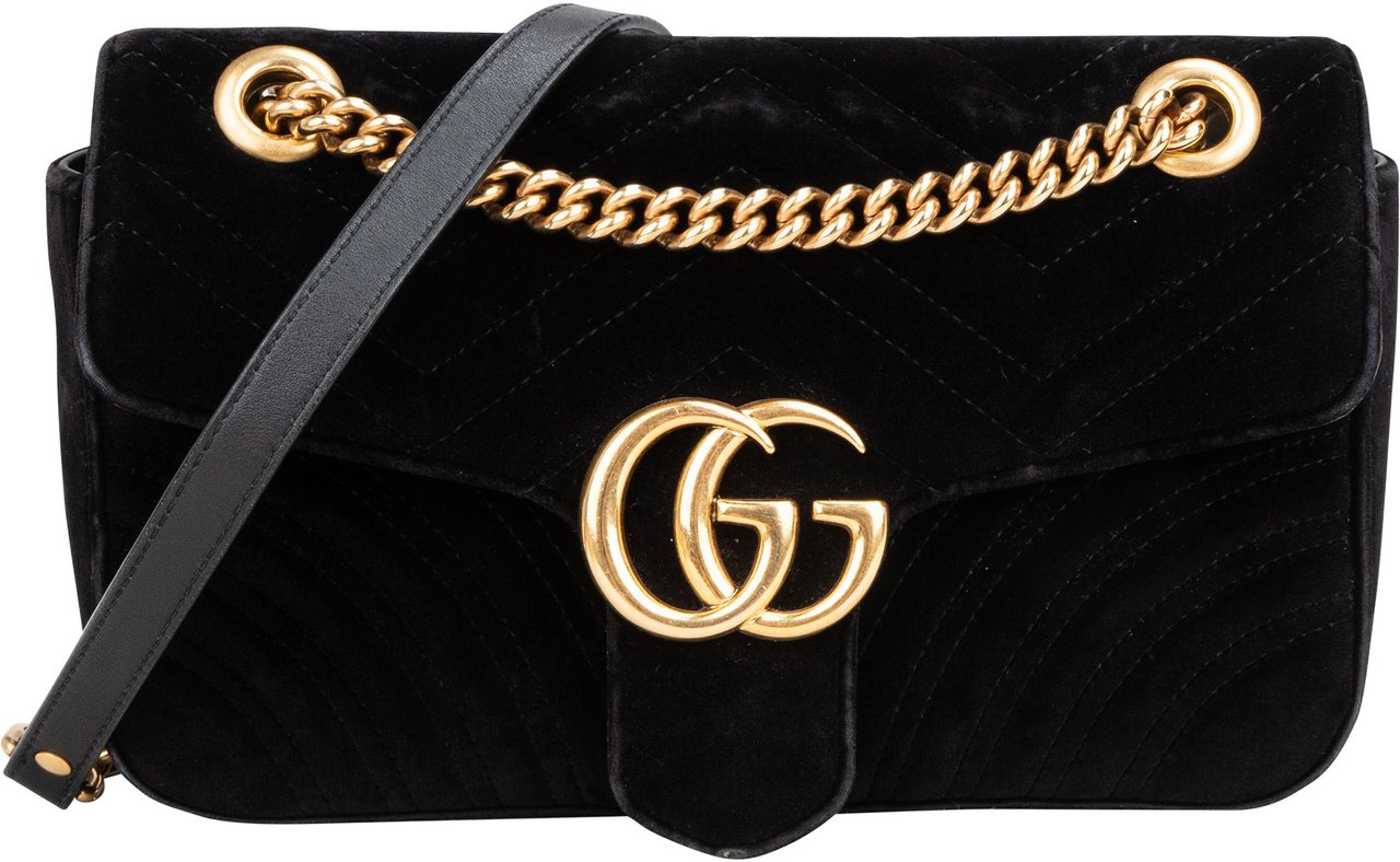 Gucci Gucci Black Satin Marmont Crossbody Bag Zwart