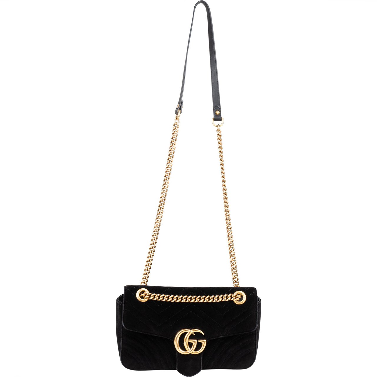 Gucci Gucci Black Satin Marmont Crossbody Bag Zwart