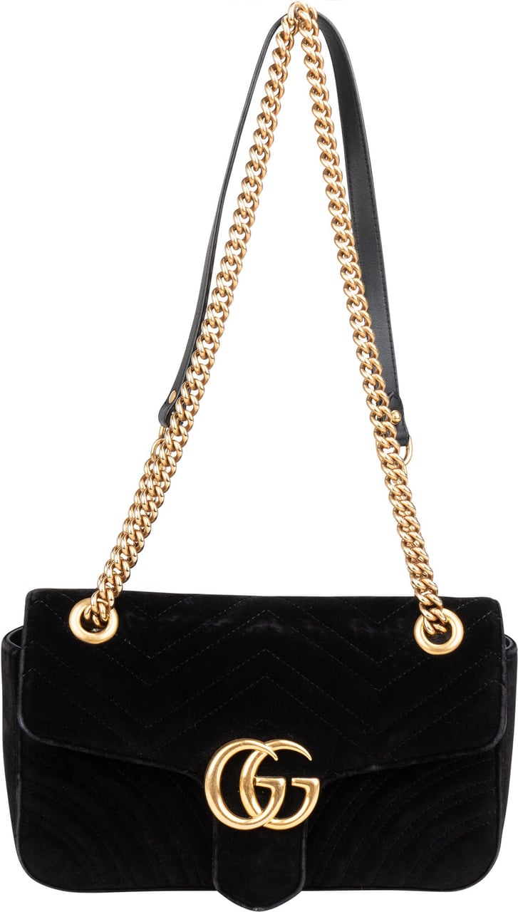 Gucci Gucci Black Satin Marmont Crossbody Bag Zwart