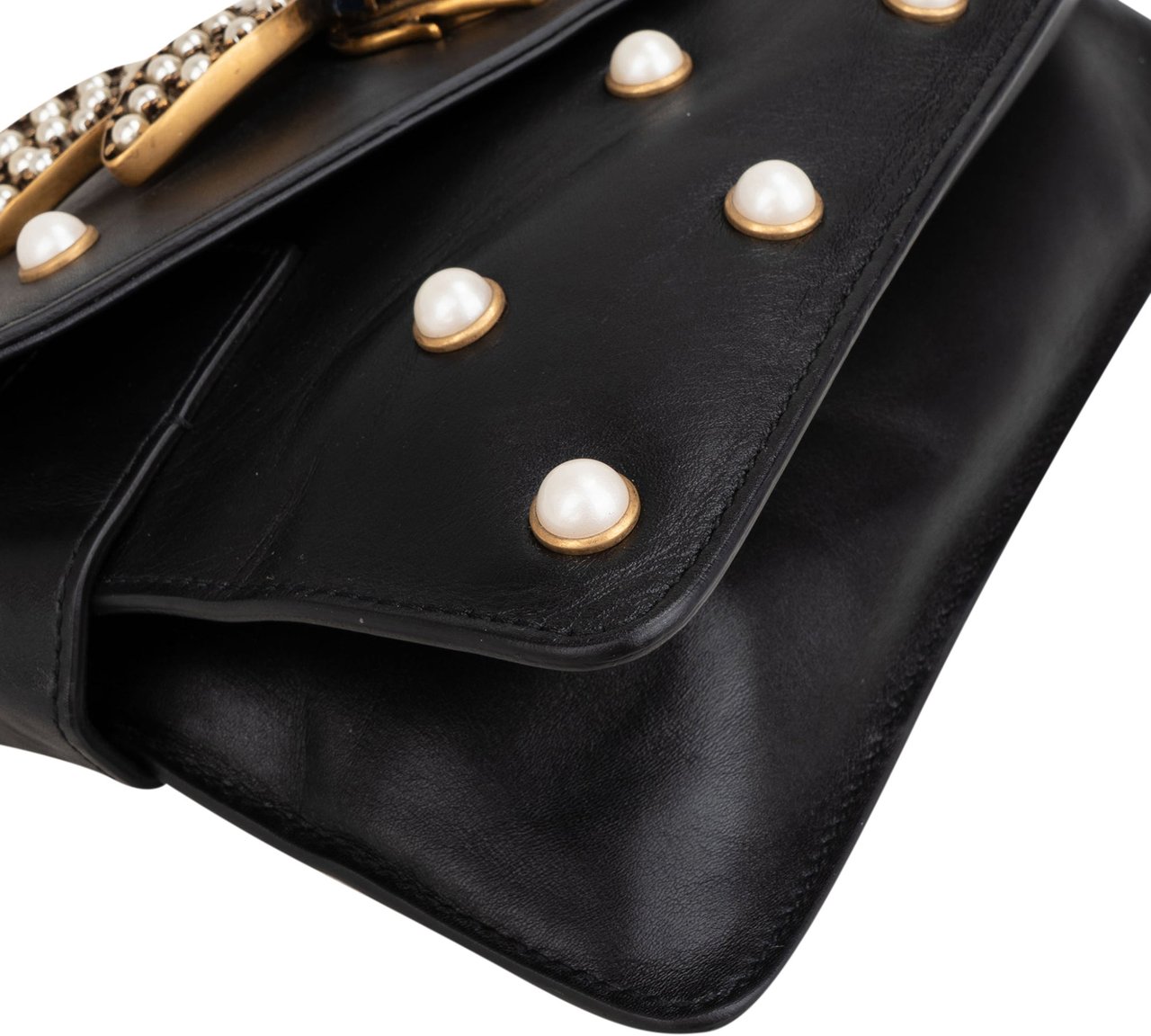 Gucci Gucci Black Leather Queen Margaret Bee Shoulder Bag Zwart