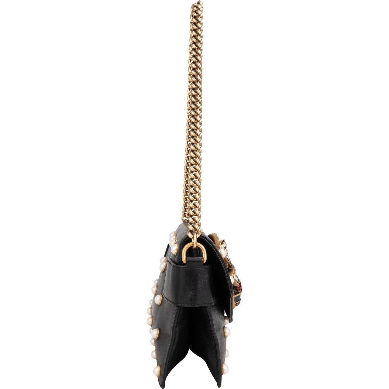 Gucci Gucci Black Leather Queen Margaret Bee Shoulder Bag Zwart