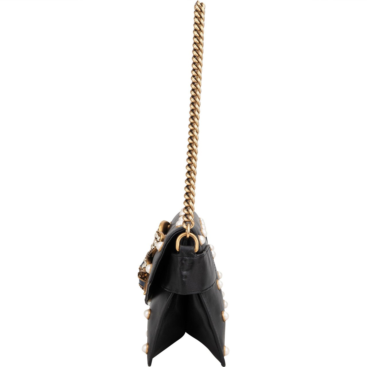 Gucci Gucci Black Leather Queen Margaret Bee Shoulder Bag Zwart