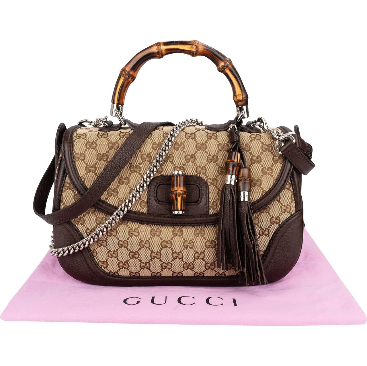 Gucci Gucci Monogram GG New Bamboo Top Handle Handbag Bruin