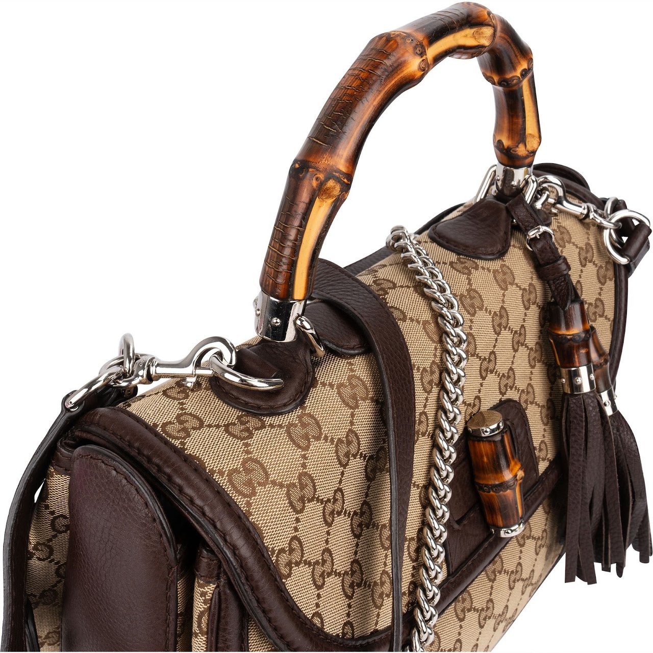 Gucci Gucci Monogram GG New Bamboo Top Handle Handbag Bruin