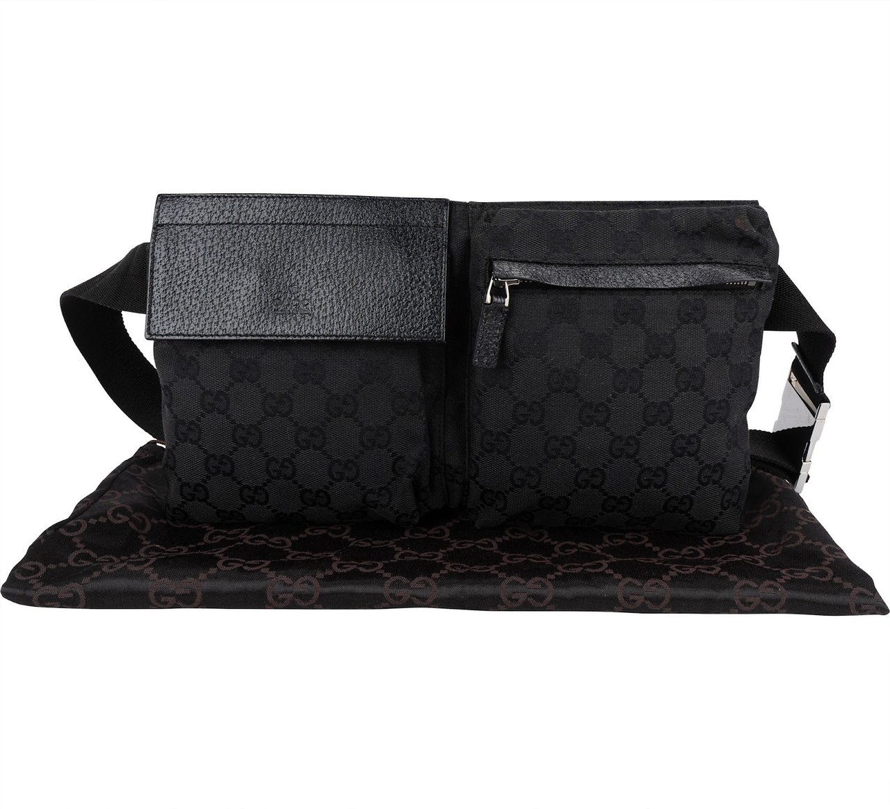 Gucci Monogram GG Belt Crossbody Bag Zwart