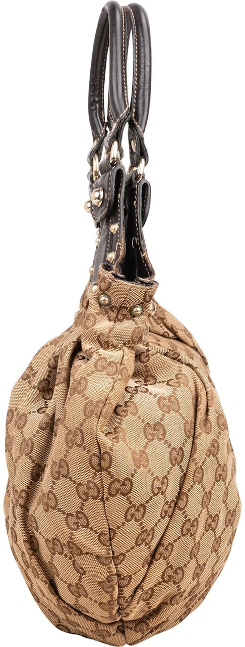 Gucci Gucci Monogram GG Canvas Pelham Studded Hobo Handbag Beige