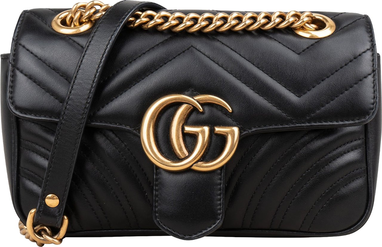 Gucci Gucci Red Leather GG Marmont Flap Crossbody Bag Zwart